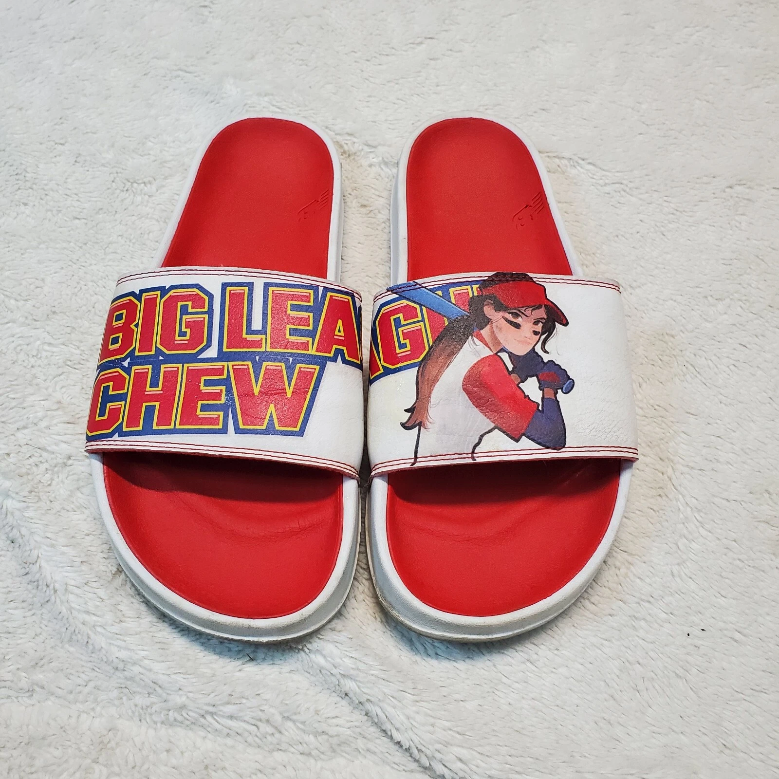 Sandali New Balance bianchi rossi Big League da masticare baseball artistici estivi divertenti slide 9