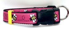 Bees On Pink Adjustable Dog Collar Buzzing Around New Strong
