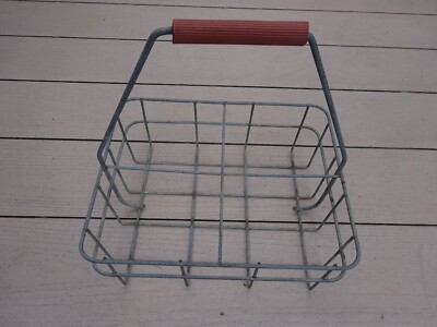 Vintage Metal Wire Milk Carrier 4 Sections Red Plastic Handle