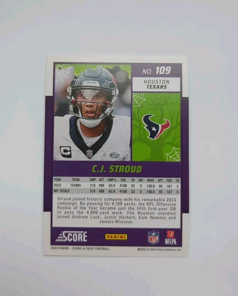 C.J. Stroud 2024 Panini Score A Treat Green Bats Parallel Houston Texans #109 - Image 2 of 2