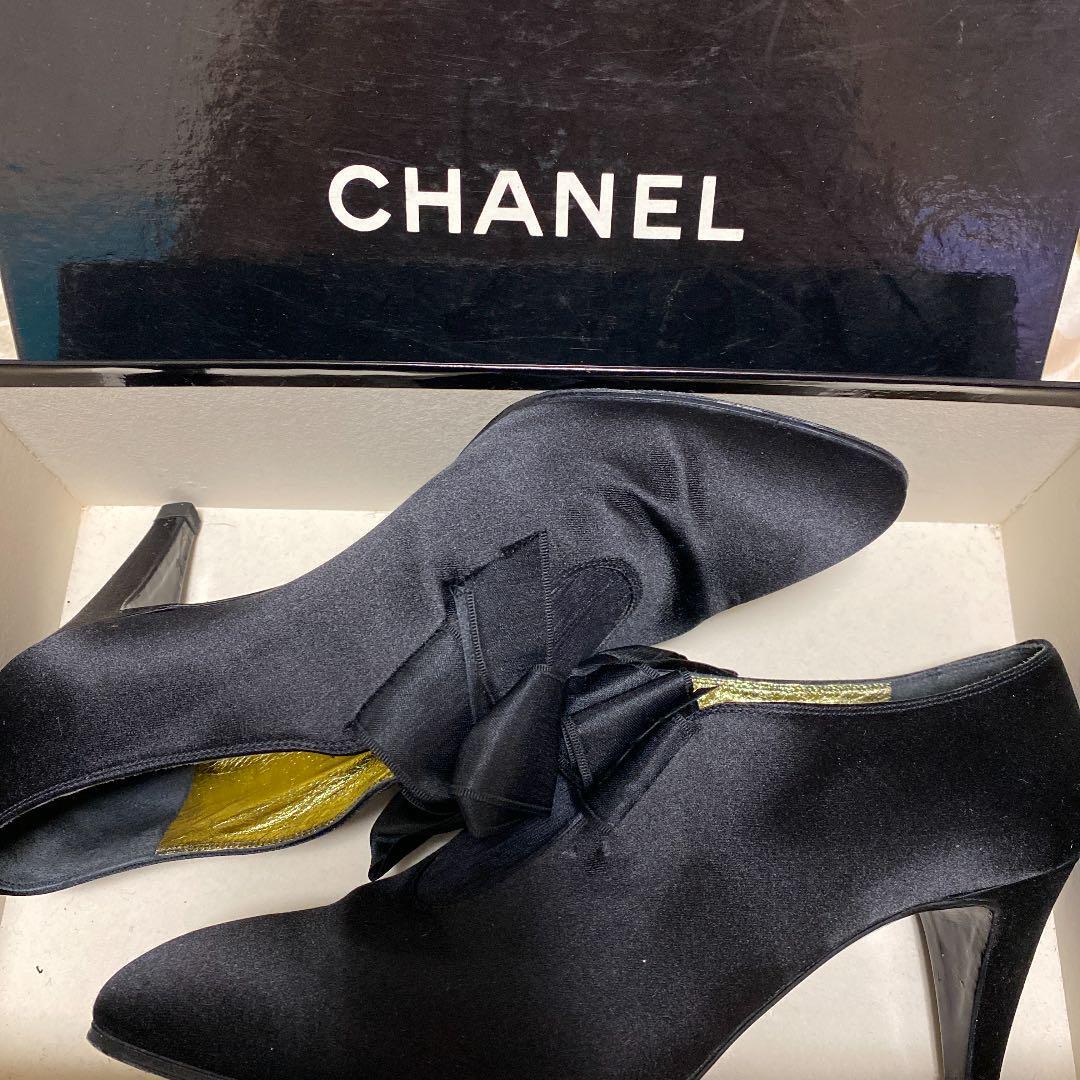 Chanel Short Boots Black Satin With Ribbon Size 36 US About6