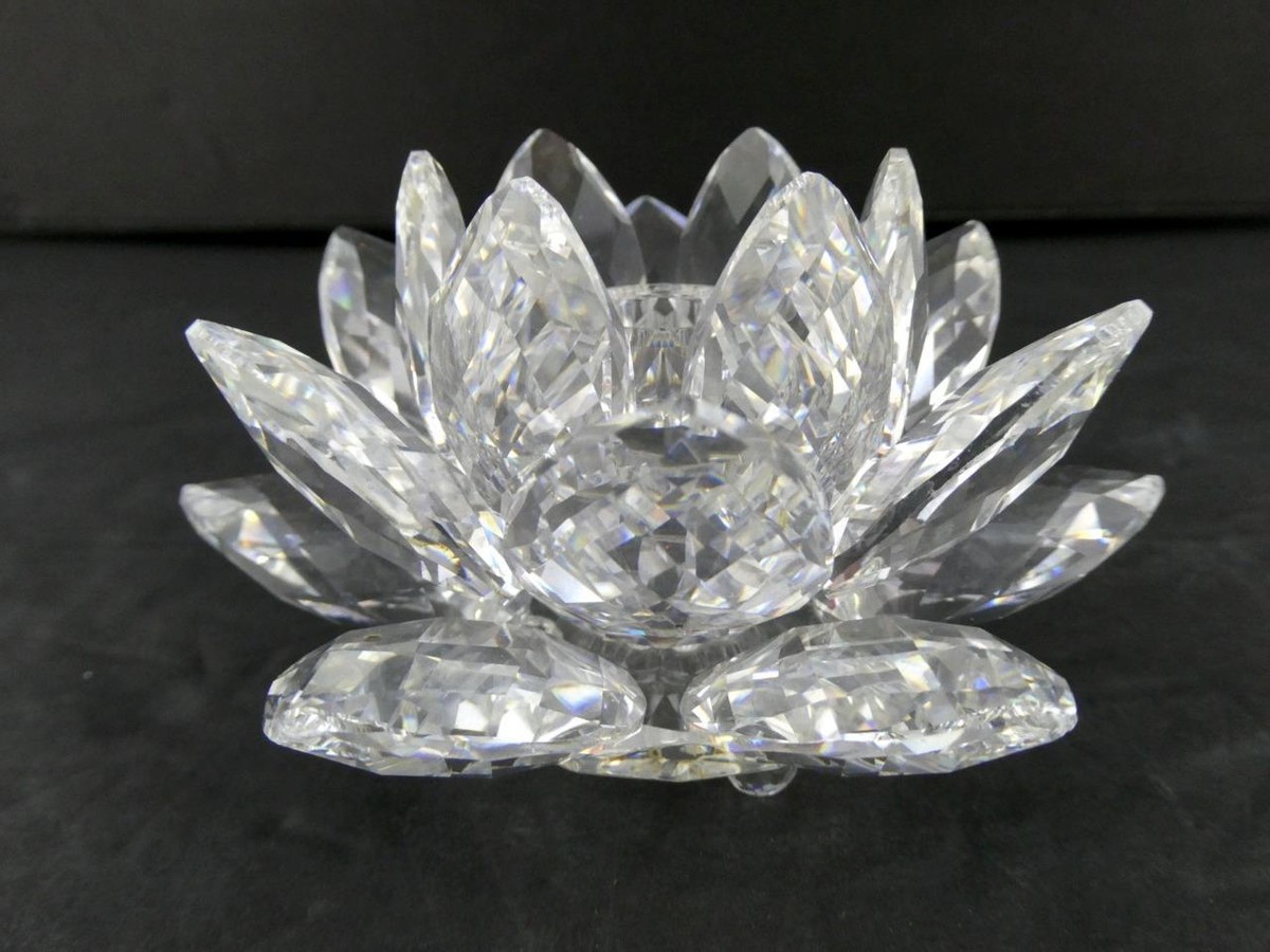 Swarovski Faceted Crystal Lotus Flower Candle Holder 3.25 Inch