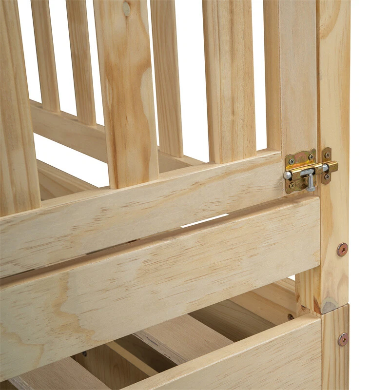 Sofá cama de madera de tamaño completo con barandillas de valla y 2 cajones, dividido en 2 camas-natural Foto 4 de 4