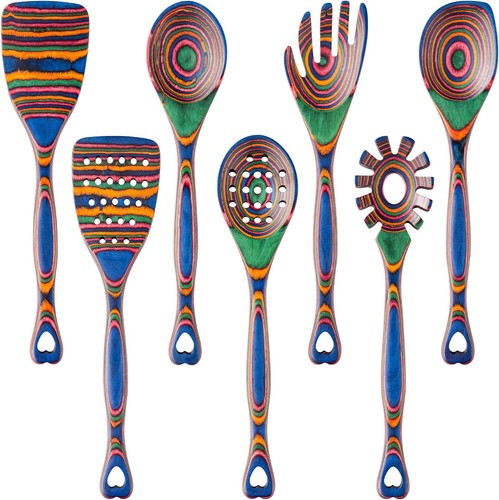 Gudamaye Pakkawood 7-Piece Wooden Cooking Utensils, Wooden Spoons for cooking, Wooden Utensil set, Pinkish-Orange Pakkawood Cooking Spoons, Non-Stick Spoon, Pakkawood kitchen utensils