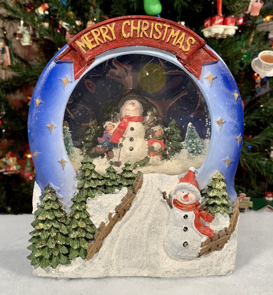 Holiday Living Animated Christmas SNOWMAN BLOWING SNOW GLOBE