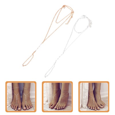 2 Pcs Strand Perle Sandalen Strand Fußkettchen Kette Sandalen Schmuck
