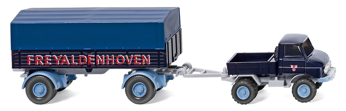 23R-004 1/43 ベンツ Unimog Lkw 2t Tmilgl WIKING - MERCEDES UNIMOG U411 4X2 Pritsche mit 2-Achs-Anhänger - 1