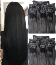 18",20",22",24" 100 REMY Human Hair Extensions 7Pcs Clip in 1 Jet Black