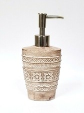 NEW BEIGE 3D CARVED EGYPTIAN PATTERN RESIN SOAP,LOTION DISPENSER SILVER PUMP