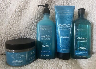 Bath & Body Works 4 Aromatherapy Meditative Ocean Waves Bergamot & Cedarwood Set