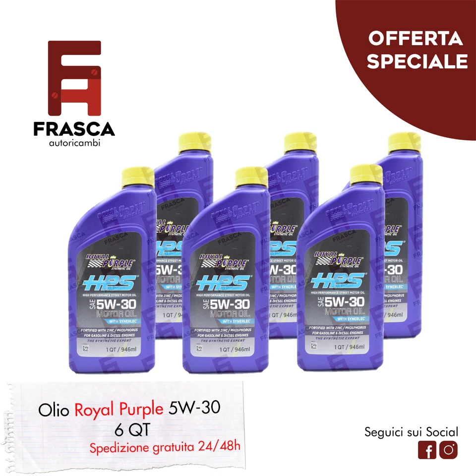 Olio Motore Sintetico HPS 5W30 Royal Purple Alte Prestazioni Benzina Diesel 6 pz