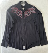 Panhandle Slim Womens Size M Black Red Embroidered Pearl Snap Rodeo Shirt L4 