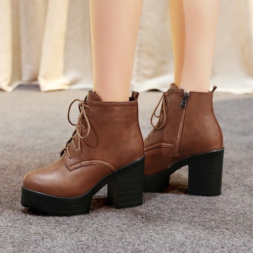 Damen Frauen Rock Combat Militär Stiefeletten klobige Absätze Reißverschluss Plateau Schuhe - Bild 5 von 27