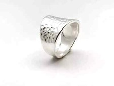 Solid 925 Sterling Silver Hammered Band Ring Concave Hammered Ring Women's Ring