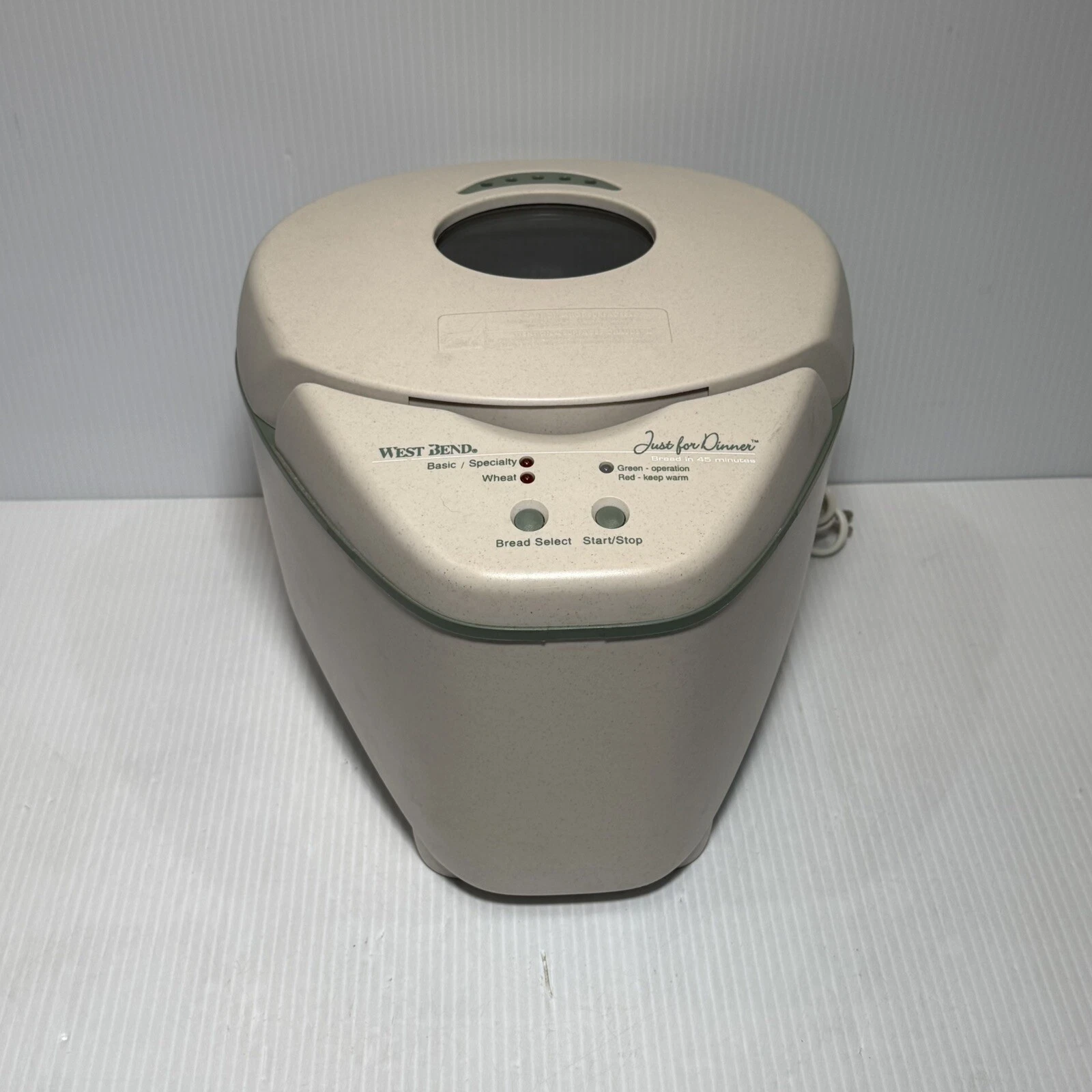 WEST BEND JUST FOR DINNER AUTOMATIC BREAD MAKER MACHINE MODEL 41077 WORKS GREAT!
