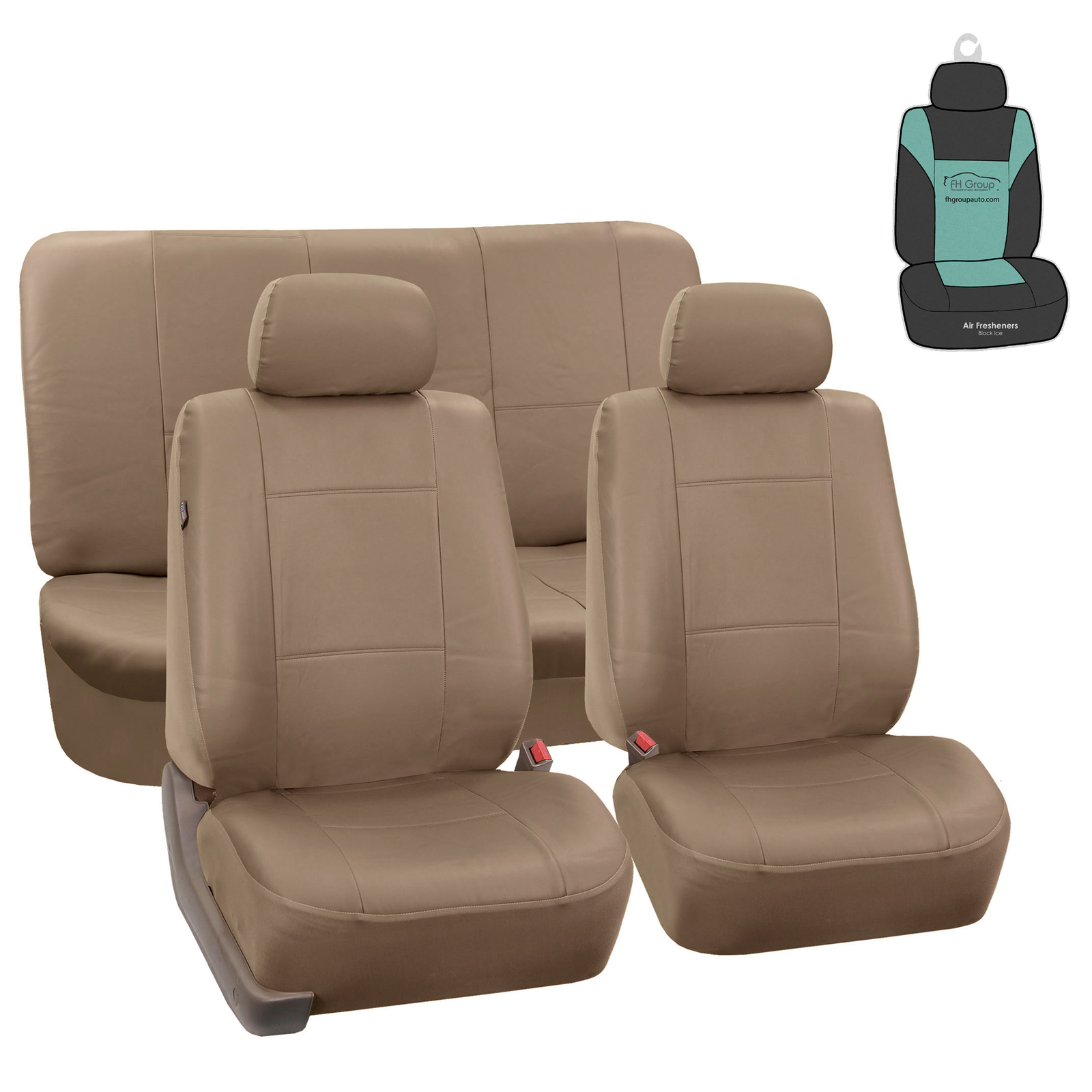 Beige PU Leather Car Full Seat Covers Auto Car SUV w/ Free Air Freshener