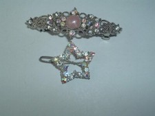 VINTAGE PINK  AB RHINESTONE BARRETTES UP DO HAIR ACCESSORY
