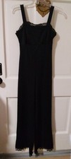 Vtg 70s MONTGOMERY WARD Black Bell Bottom Wide Leg Lace Trim MOD Jumpsuit XS