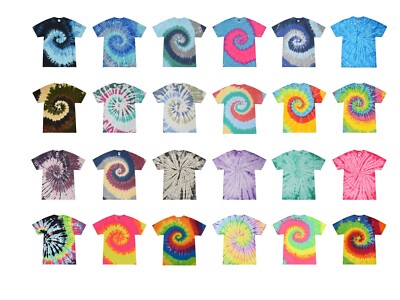 Multi-Color Tie Dye T-Shirts,  Kids & Adults Short Sleeve Cotton Colortone 