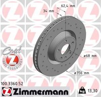 Zimmermann 2X Bremsscheibe Vorne Ø356 InnenbelüFtet Gelocht FüR Audi A6 Allroad