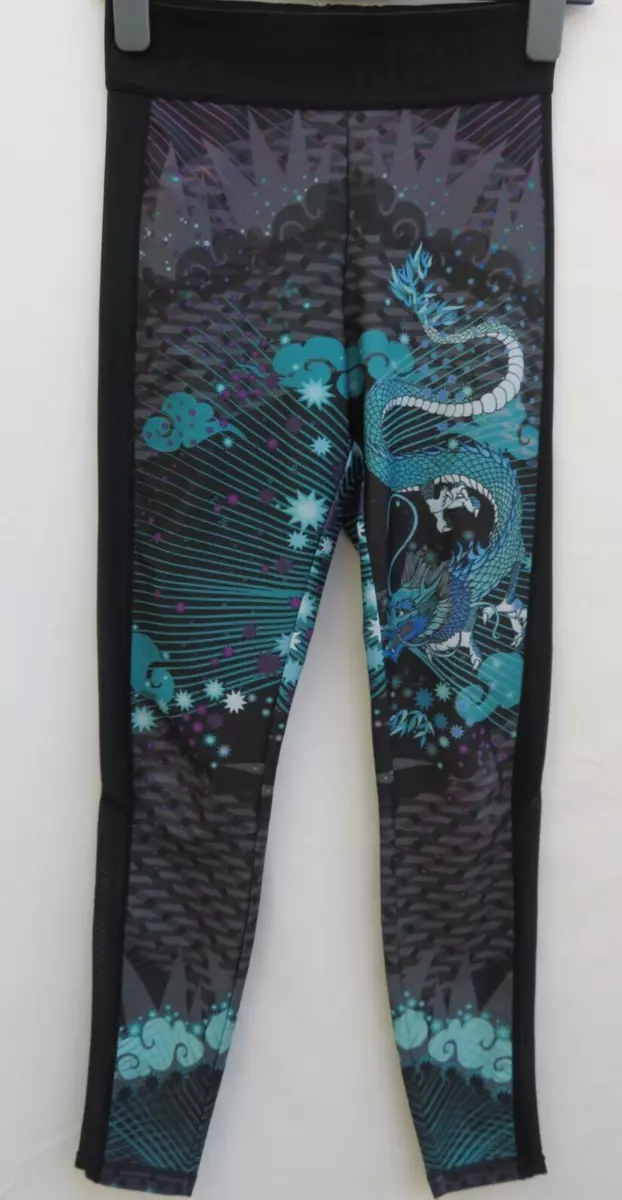 RI Active River Island Grey Green Dragon Gym LEGGINGS Skinny Fit S 8 W28