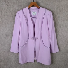 Vintage Clara Clara Blazer Top Set Womens 12 Pink Jacket Tank Ruffle Rhinestone