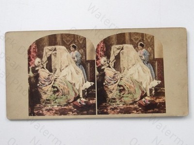 James Elliott The Bride Wedding Scene Mirror Hand-Tinted Genre Stereoview