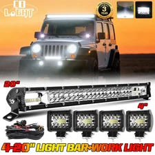 Dual 20" LED Light Bar Spot Flood Combo+4" Pods Off-road For Jeep Truck SUV+Wire