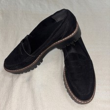 Jellypop Paris Women's Sz8M Chunky Black Suede Platform Loafers Lug Sole