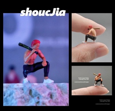 Homemade 1/64 Redhead Baseball Boy Miniature Figure Finished Model Ornament Toys