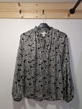 H&M Black/white Patterned Sheer Long Sleeve Top Size M