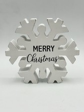 Merry Christmas Snowflake Wood Sign 5 X 4 1/2 X 1 inch White Holiday Decor