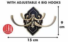 ADJUSTABLE CLOTH HOOK WITH 4 HANGERS ROYAL WALL MOUNT BRASS HOOK
