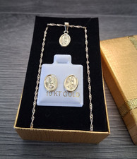 cadena de oro de 10K  virgen de guadalupe 18"aretes Set de Virgen,oro Mexicano.