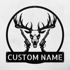 Personalized Deer Skull Hunting Metal Sign Custom Outdoor Decor Gift for Hunters