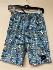 Nike Swimsuit Swim Trunks Boys Large Sharks Good Vibes Blue XL 14-16 Vacation
