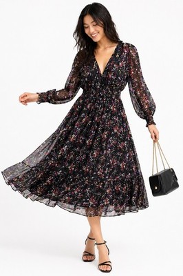 ZARA MIDI DRESS long sleeve floral sheer LARGE cottage feminine garden party | eBay ZARA MIDI DRESS long sleeve floral sheer LARGE cottage feminine garden party | eBay