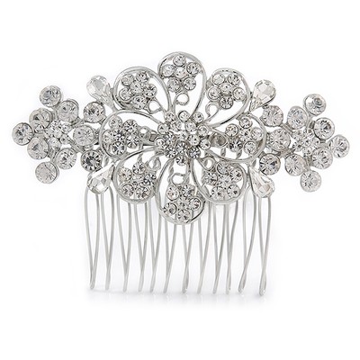 Braut/Hochzeit/Abschlussball/Party silberfarben klar österreichische Kristall Blumen Seite