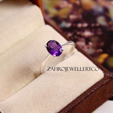 Natural Amethyst Ring, Solitaire Ring, 925 Sterling Silver, Birthday Gift Ring