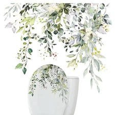 Plant Toilet Sticker Bathroom Wall Decals Flower Leaf Sticker Art Mural Decor