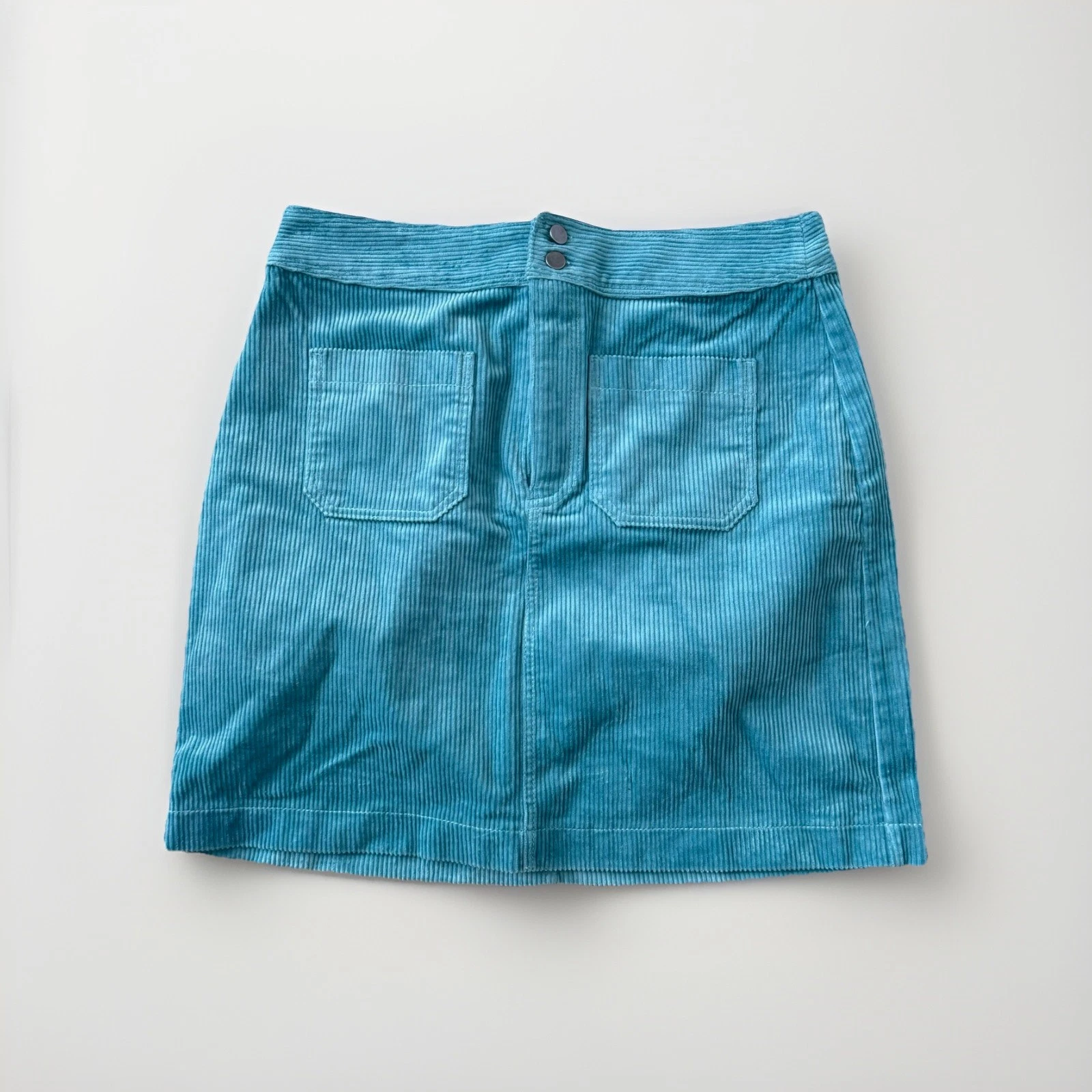 LOFT Size 6 Teal Turquoise Blue Corduroy High Waisted Mini Skirt Pockets