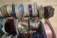 Wide Ribbon Rolls Mixed Bulk Lot Golds, Christmas, Wired, 80 Yards