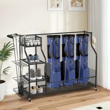 Metal Golf Bag Storage Organizer with Wheels for Garage, Golf Bag Storage Rac...