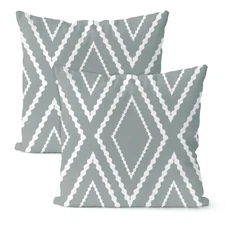 2-Pack Throw Pillow Cover, 17x17 Inch Linen Cover [Gray with White Stripe]