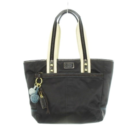 Coach Black Nylon Leather Tote Bag with Logo Tassel for Women C05M-8F25