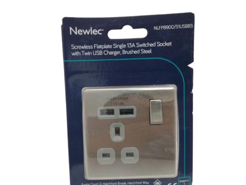 BG Nexus/ Newlec Screwless USB Single 13amp Socket Polished Chrome x1 - NLFP8900