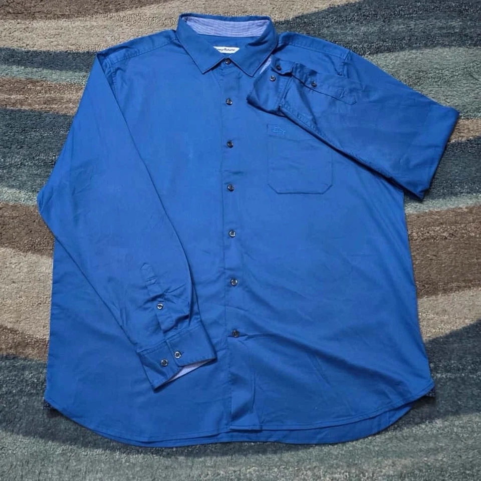 Camisa Tommy Bahama Island Zone Para Hombres Pima Mezcla de Algodón Azul XL Botón Abajo Foto 2 de 4