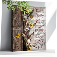Farmhouse Donkey Wall Art for Bathroom 24L" x 20W" three donkey Wrapped Canvas