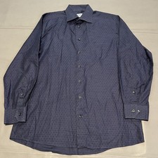 Eton Contemporary Men Dress Button Shirt 16.5/L Blue Polka Dot Long Sleeve-2838