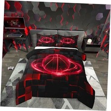 Basketball Comforter Set for Boys Kids Teens Ultra Soft Queen Red Black